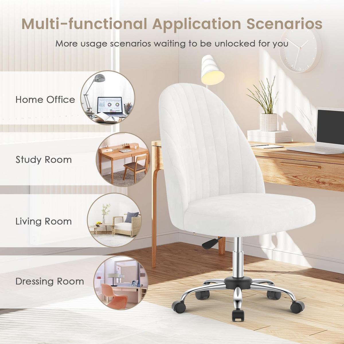 DREHSTUHL Beige Samt ergonomisch drehbar - Hellgelb, Metall (30/44.5/48.5cm) - Rattrix