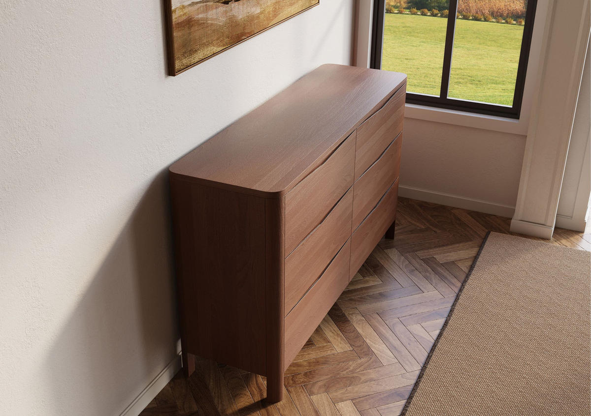 HOLZKOMMODE Modena Low 150, Nussbaumfarbe - Walnussfarben, Holz/Buchenholz (150.5/91.5/45cm) - Visby