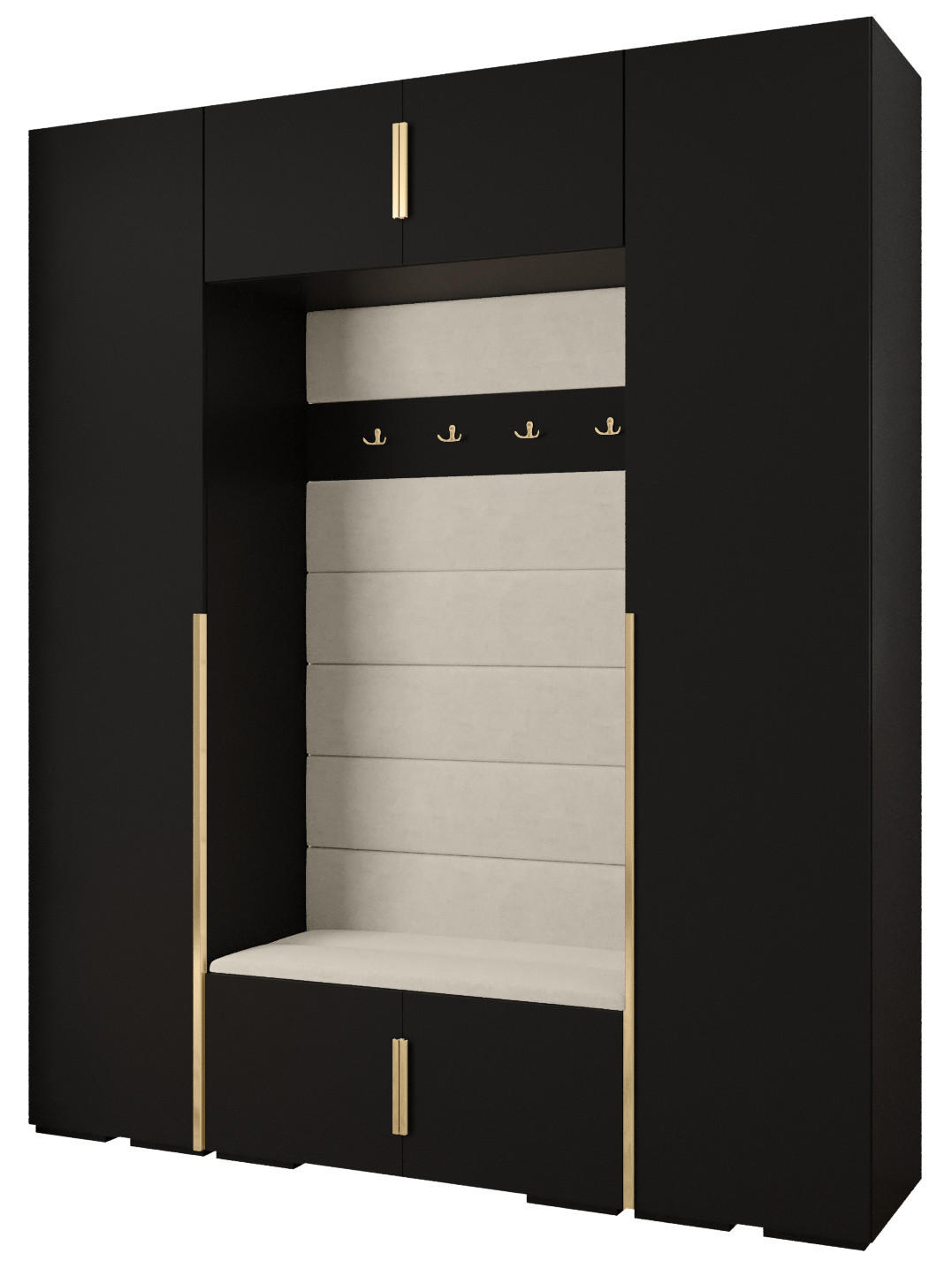 Abiks Möbel Garderoben-Set Schwarz, Beige, Gold 200x236.7x47 cm