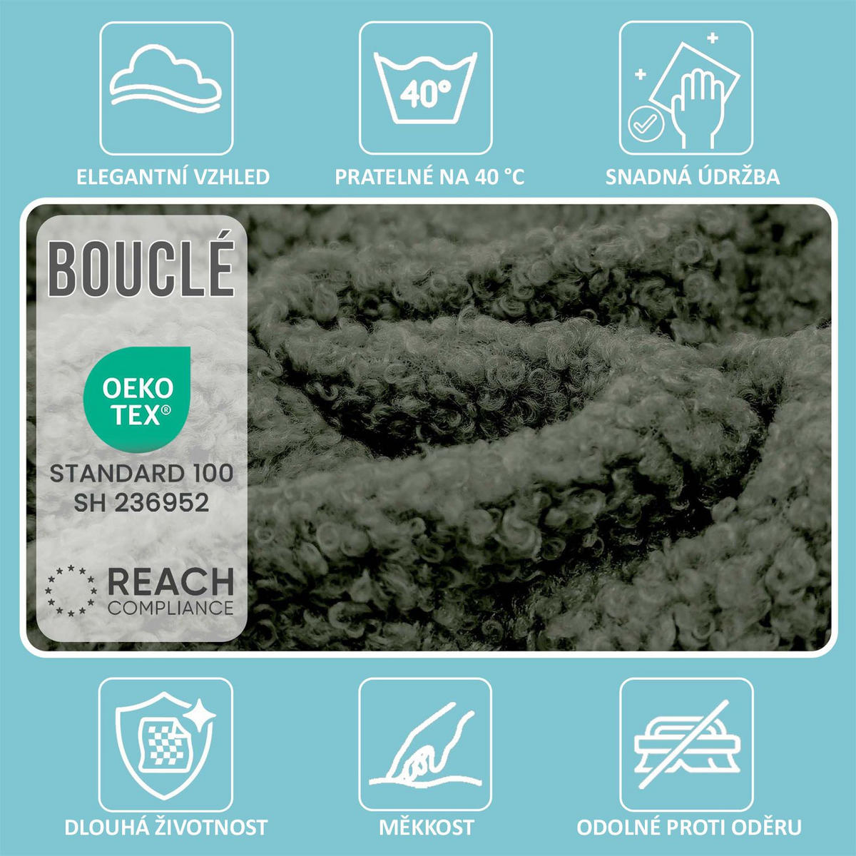 SITZSACK FÜR KINDER Maus 75/75/55 cm, weicher Bouclé 315 g/m², abnehmbarer Bezug, Forest Whisper - Dunkelgrün, Textil (75/55/75cm) - Dreamroots