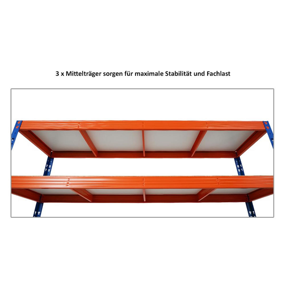 SCHWERLASTREGAL Rhino 180x200x60 cm 5 Spanplatten-Ebenen 8mm Fachlast 500 kg Blau/Orange - Blau/Orange, Metall (200/180/60cm) - PROREGAL
