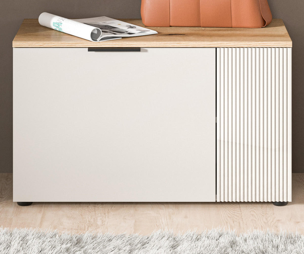 GARDEROBENBANK Kaschmir Sand, Eiche 80 cm, Sitzbank mit Stauraum, Skid - Kaschmir/Eichefarben, Holzwerkstoff/Kunststoff (80/48/36cm) - Inn.Furn