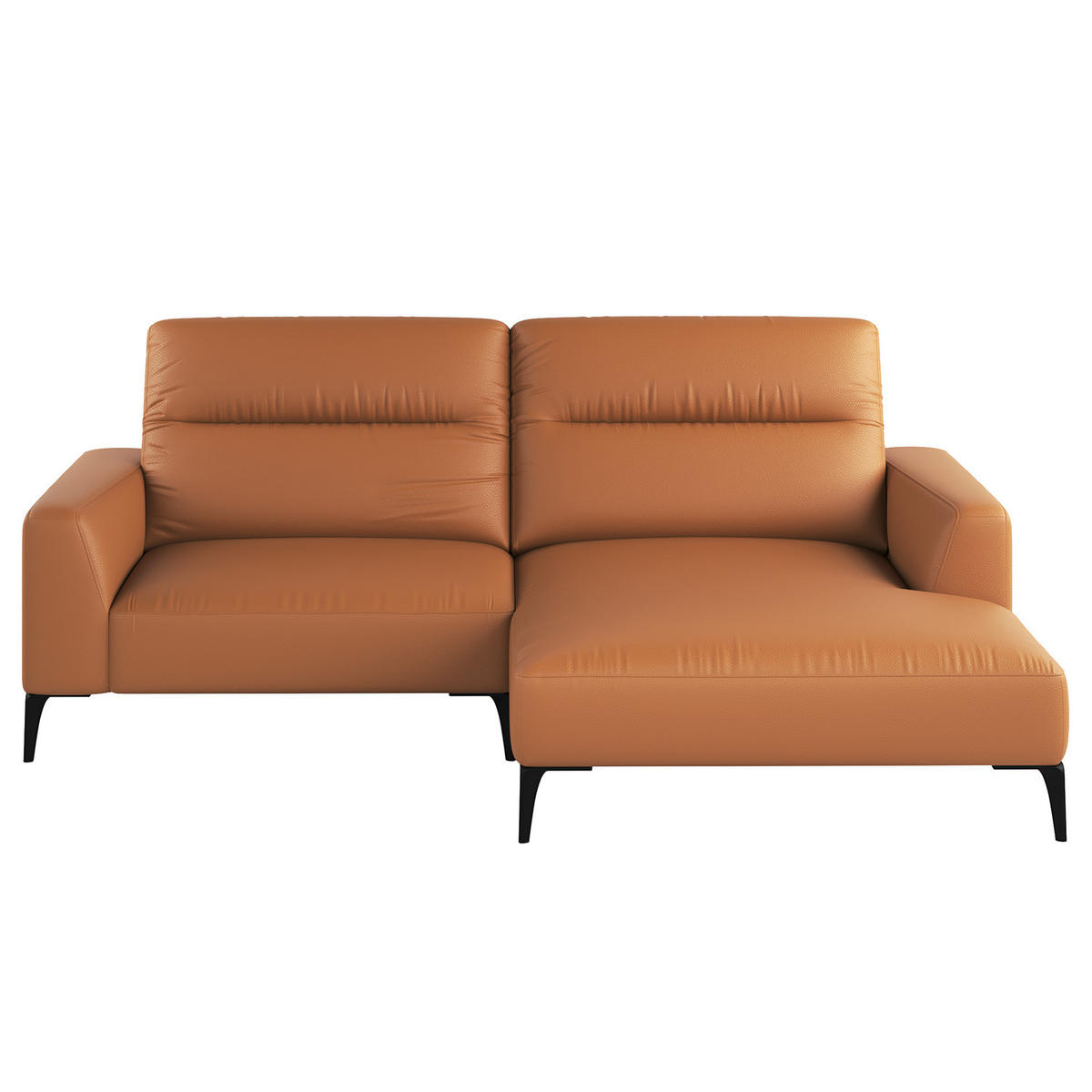 1,5-SITZER ECKSOFA mit Longchair - Cognac/Schwarz, Leder/Metall (232/180cm) - home24