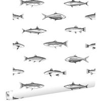 TAPETE Federzeichnung Fisch 53 cm x 10.05 m - Weiß, Papier (53/1000cm) - ESTAhome