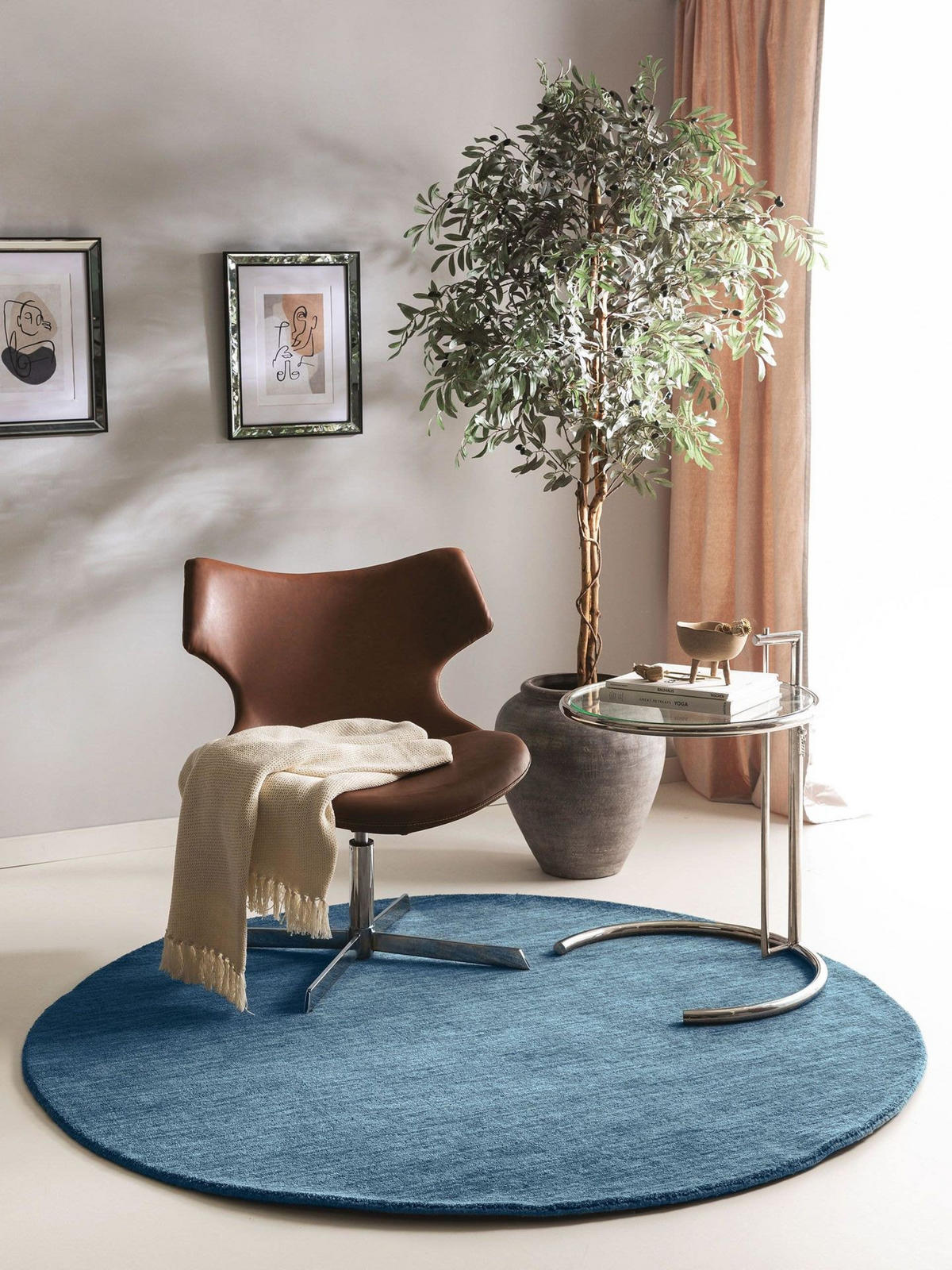 TEPPICH Wollteppich Jamal Blau - Blau, Textil (120/1cm) - KUNSTLOFT