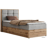 BOXBETT ALBERO 1 90/200 - Hellgrau Velvet - Topper Visco - H3 - Links - Hellgrau/Schwarz, Kunststoff/Textil (90/200cm) - MKS