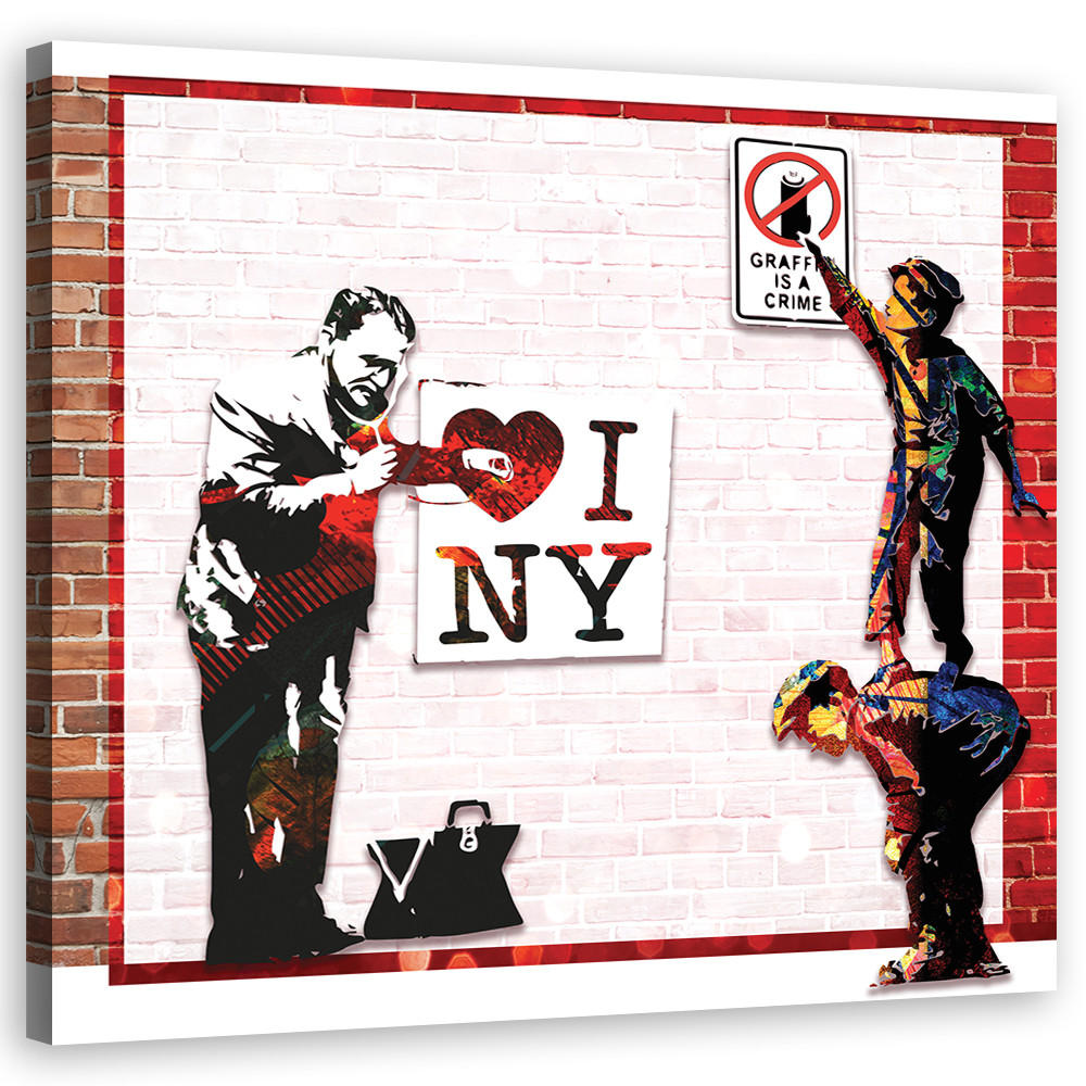 WANDBILD banksy und love new york - Orange, Textil (50/50cm) - Feeby