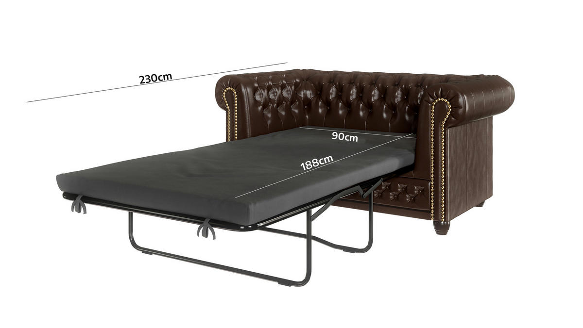 CHESTERFIELD-SOFA 2-sitzer mit Schlaffunktion Morin Braun vegan Leder - Braun, Holz/Textil (148/72/86cm) - S-Style Möbel