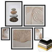 WANDBILDER 5er-Set - 50x50 cm & 20x30 cm & 40x60 cm Schwarzer Rahmen - Abstrakte bemalte Strukturen - Schwarz, Kunststoff (40/60cm) - ArtPrintCave