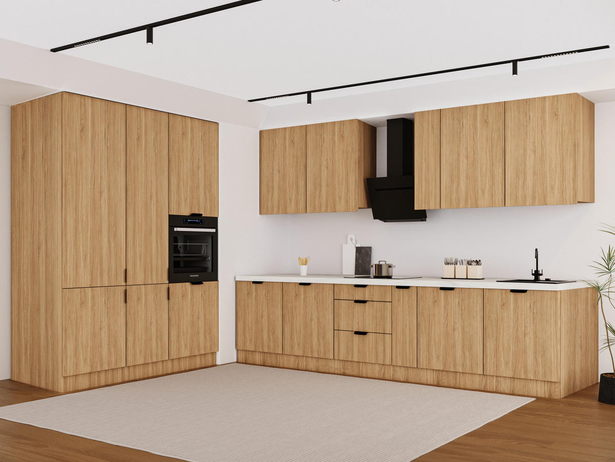 KÜCHENZEILE 320 x 160 cm - Sorento KS13-M320 - in Sonoma Eiche - Schwarz/Sonoma Eiche, Holz/Metall (480/247/58cm)