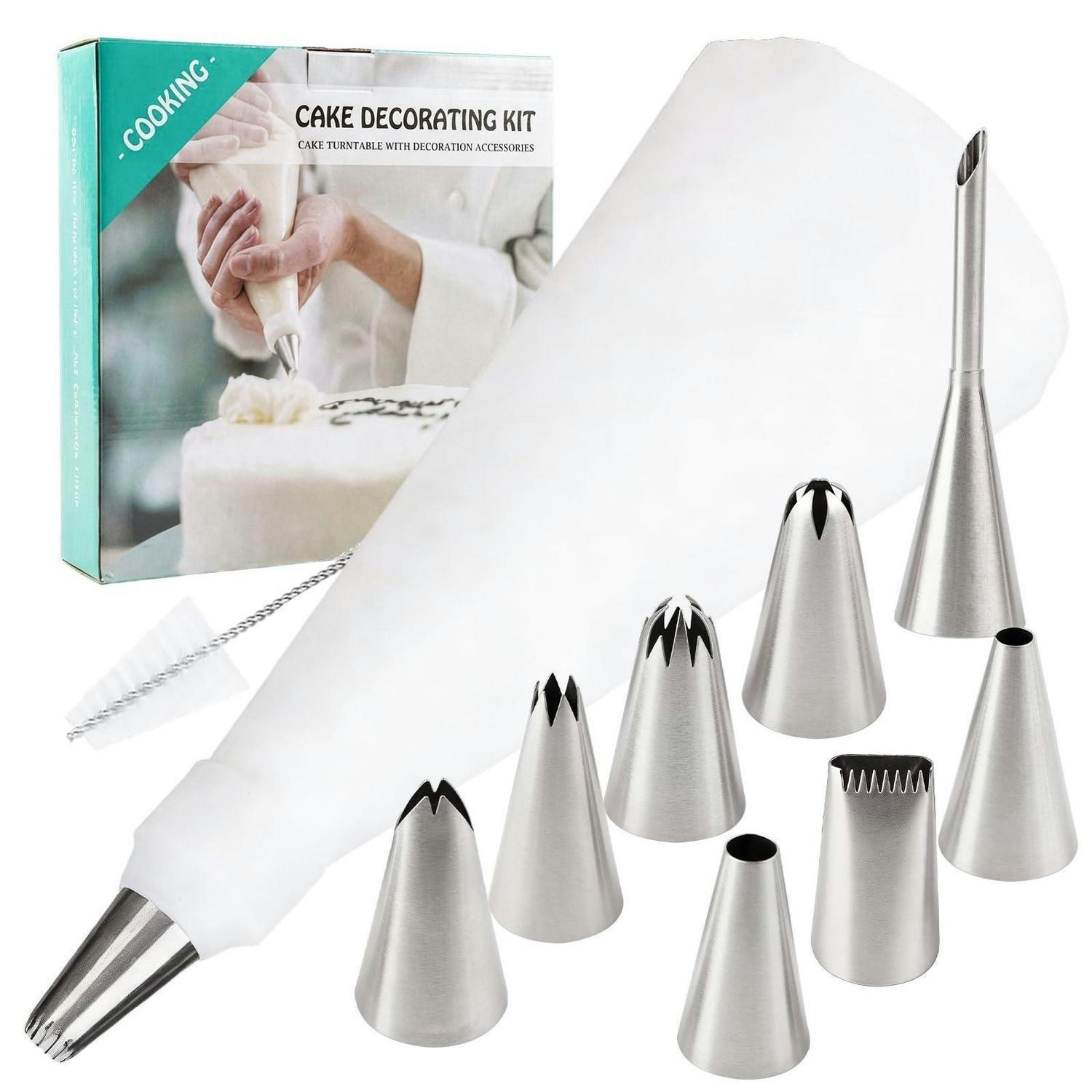 SPRITZBEUTEL Set 12-teilig mit 8 Edelstahl-Tüllen - Silberfarben, Metall (19/1/30cm)