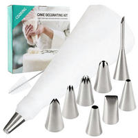 SPRITZBEUTEL Set 12-teilig mit 8 Edelstahl-Tüllen - Silberfarben, Metall (19/1/30cm)