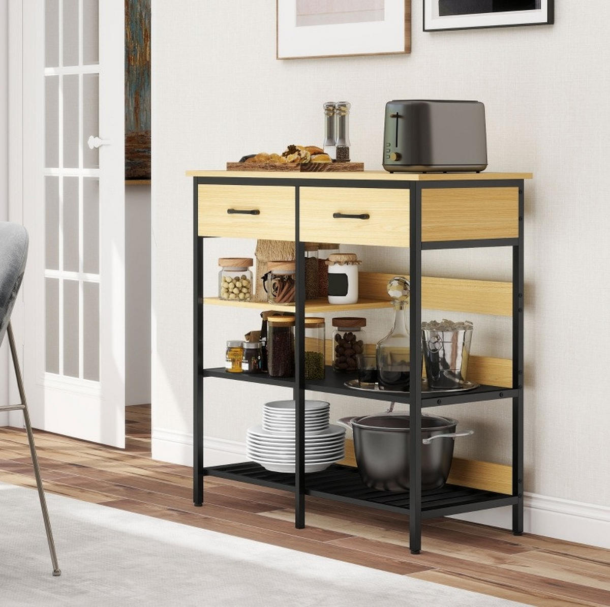 SIDEBOARD 90/40/91 cm aus Holzwerkstoff mit 2 Schubladen und Stahlgestell Naturfarben - Naturfarben, Holz (90/91/40cm) - Modenvie