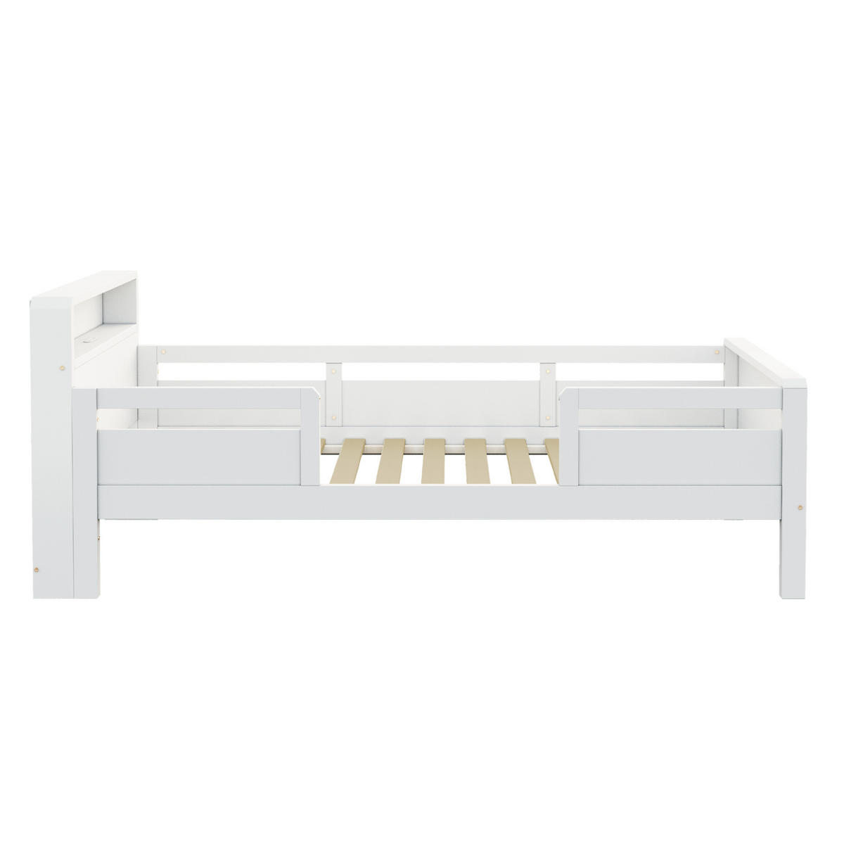 KINDERBETT 90/200 cm aus Kiefern mit LED-Leuchte, USB- und Type-C-Anschluss sowie Kopfteil mit Ablagefach, Weiß - Weiß, Holzwerkstoff (90/200cm) - Redom