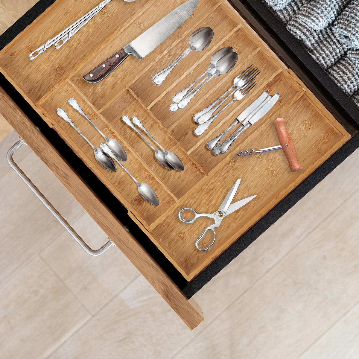 BESTECKKASTEN - Hellbraun, Holz/Kunststoff (50/5/47cm) - Relaxdays