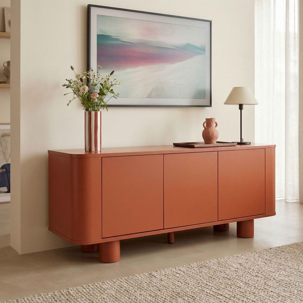 TV-SCHRANK 120 cm, Terrakotta - Rot/Orange, Holz (40/50/120cm) - Oviala