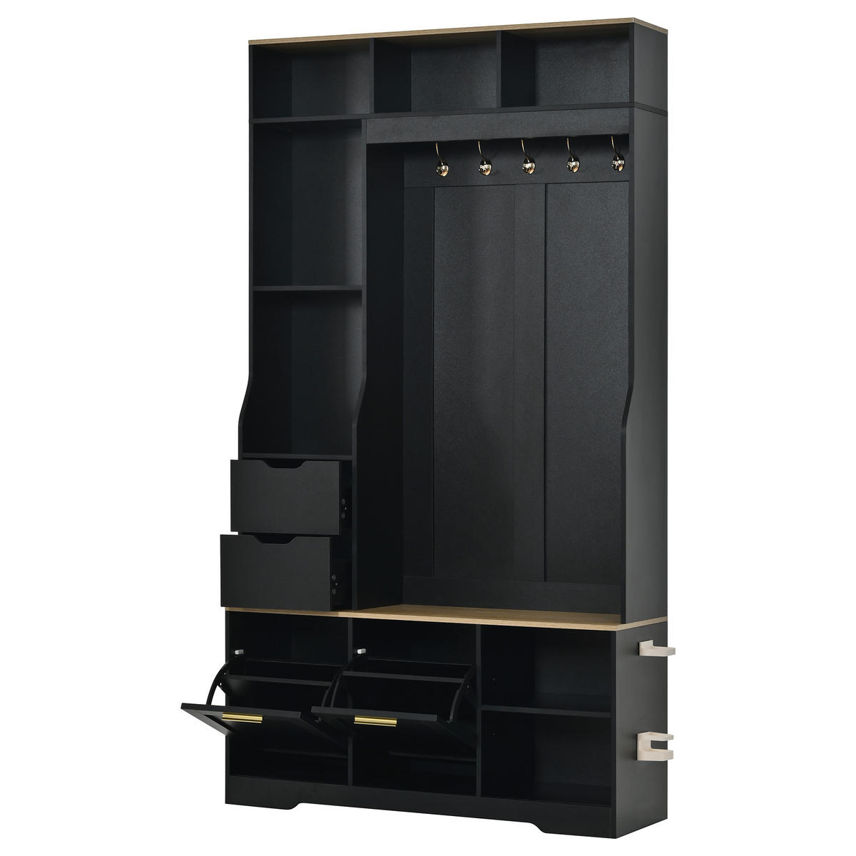 KOMPAKTGARDEROBE Schwarz Flurschrank mit Sitzbank, Schuhschrank & LED Licht - Schwarz, Holzwerkstoff (100/186/32cm) - Urban Meuble
