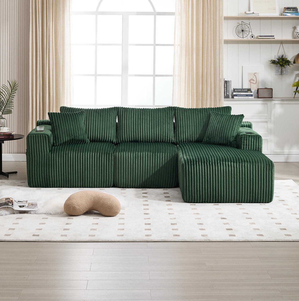 ECKSOFA 257/90-160/62 cm smaragdgrün aus Cord mit Cupholdern - Smaragdgrün, Textil (160/257cm) - OKWISH