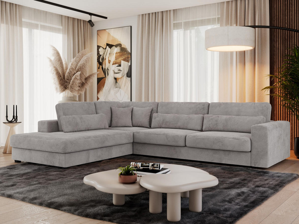ECKSOFA Savona Grau Cord - links - Schwarz/Grau, Kunststoff/Textil (316/249cm) - MKS