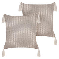 DEKOKISSEN 2er-Set Taupe 42/42 cm Hakone - Graubraun, Textil (42/42cm) - Beliani