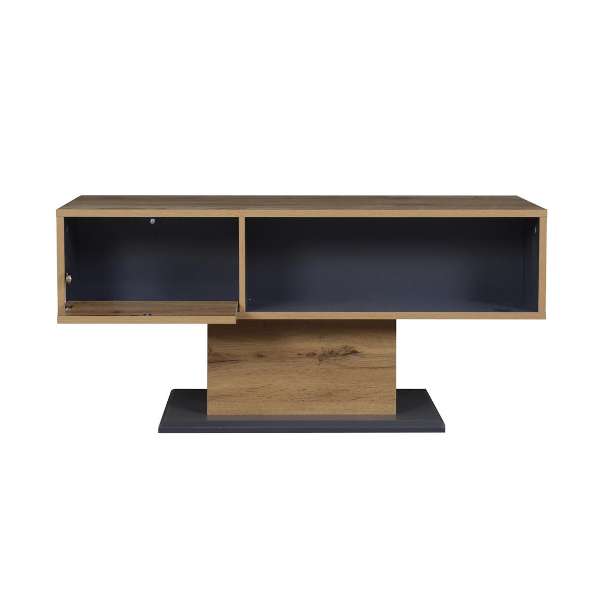 COUCHTISCH 100/50/46.5 cm Grau/Eiche aus Spanplatte mit doppelseitigem Stauraum - Grau, Holzwerkstoff (100/50/46.5cm) - OKMYHOME
