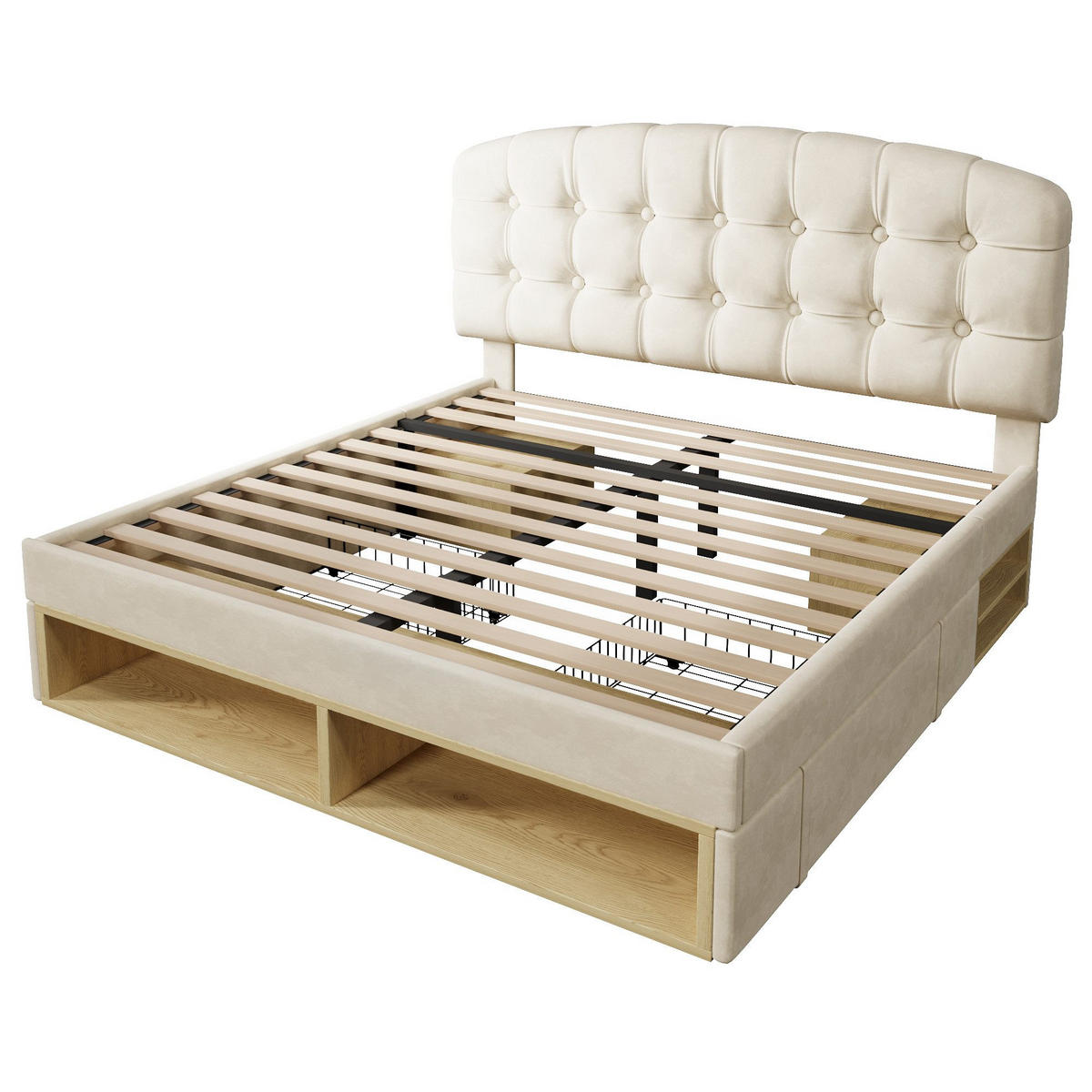 POLSTERBETT & 2 Schubladen Gepolstertes Kopfteil - Beige, Textil (140/200cm)