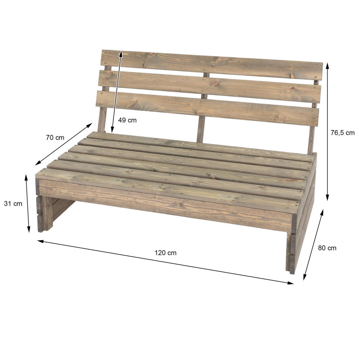 HOLZ BANK - Grau, Holz (80/76.5/120cm) - ECD-Germany