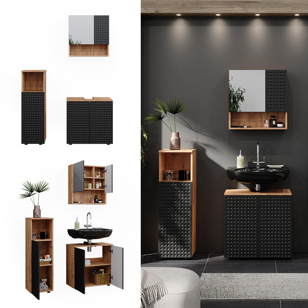 BADMÖBEL-SET Irma Anthrazit gepunktet 3 Teile - Anthrazit/Eiche Wotan, Holzwerkstoff (80/58.6/41cm) - Vicco