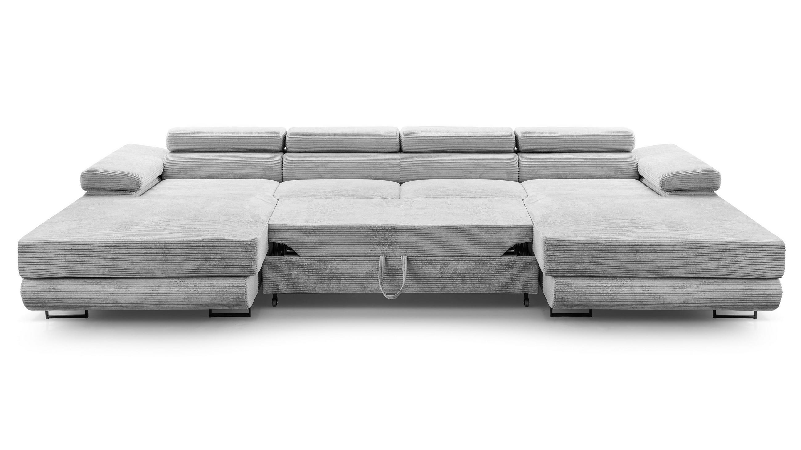 WOHNLANDSCHAFT Arborio Hellgrau 352/202/90 cm mit Schlaffunktion - Hellgrau/Schwarz, Textil/Metall (352/90/202cm) - AX Living