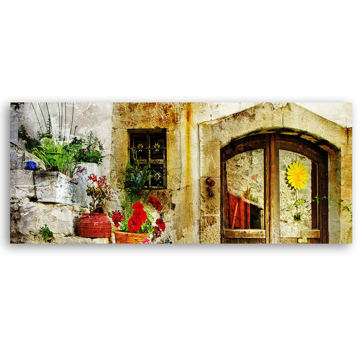 WANDBILD blumen treppe straße - Beige, Textil (90/30cm) - Feeby