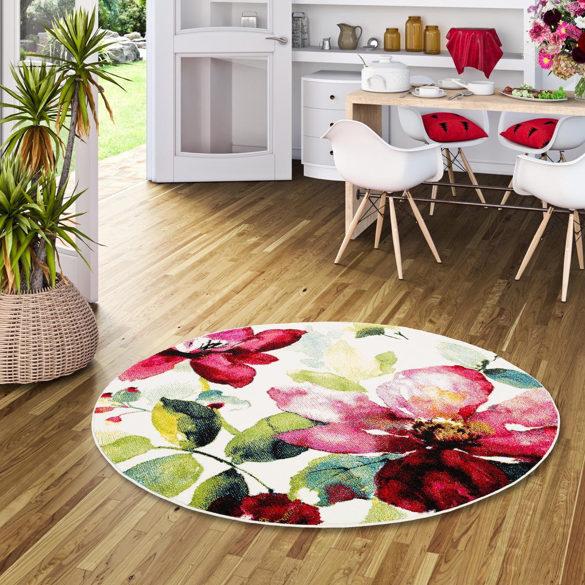 DESIGNER TEPPICH BRILLIANT BLUMEN RUND - Rosa, Textil (120/120cm) - Pergamon