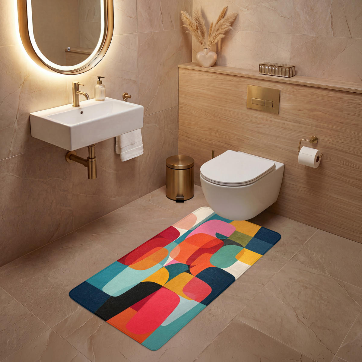 WC PŘEDLOŽKA Tvary - barevné - abstraktní - letadla 60x120 cm - různobarevná, textil/plast (60/1cm) - OnlyWow