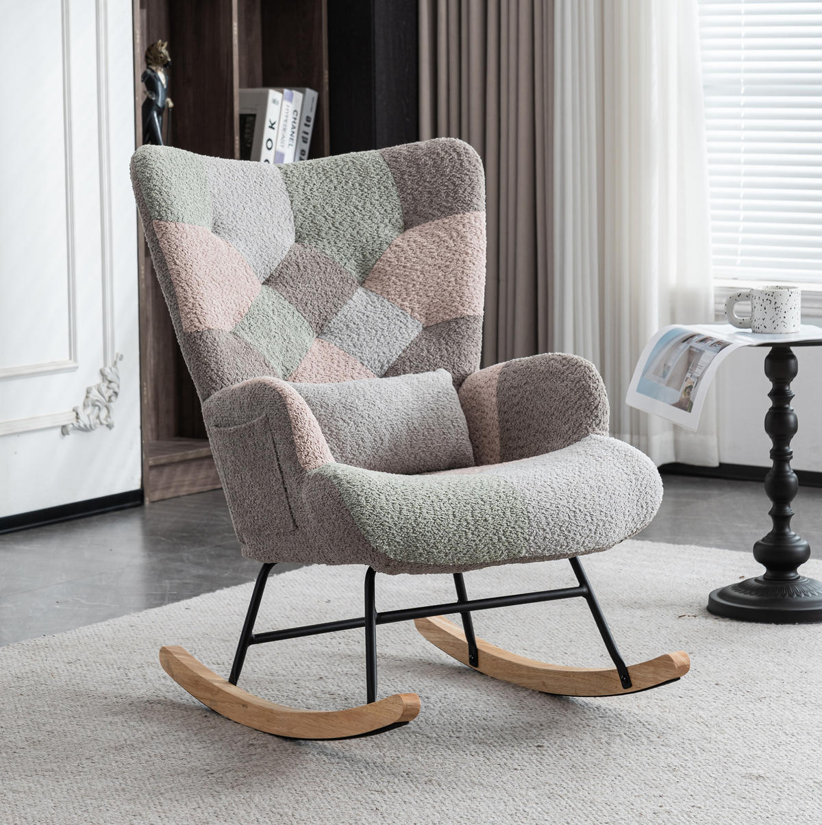 SCHAUKELSTUHL 93 cm bunt mit Fußhocker und Lendenkissen, Bezug aus Samt - Multicolor, Textil (83/91/68cm) - Flora Grace