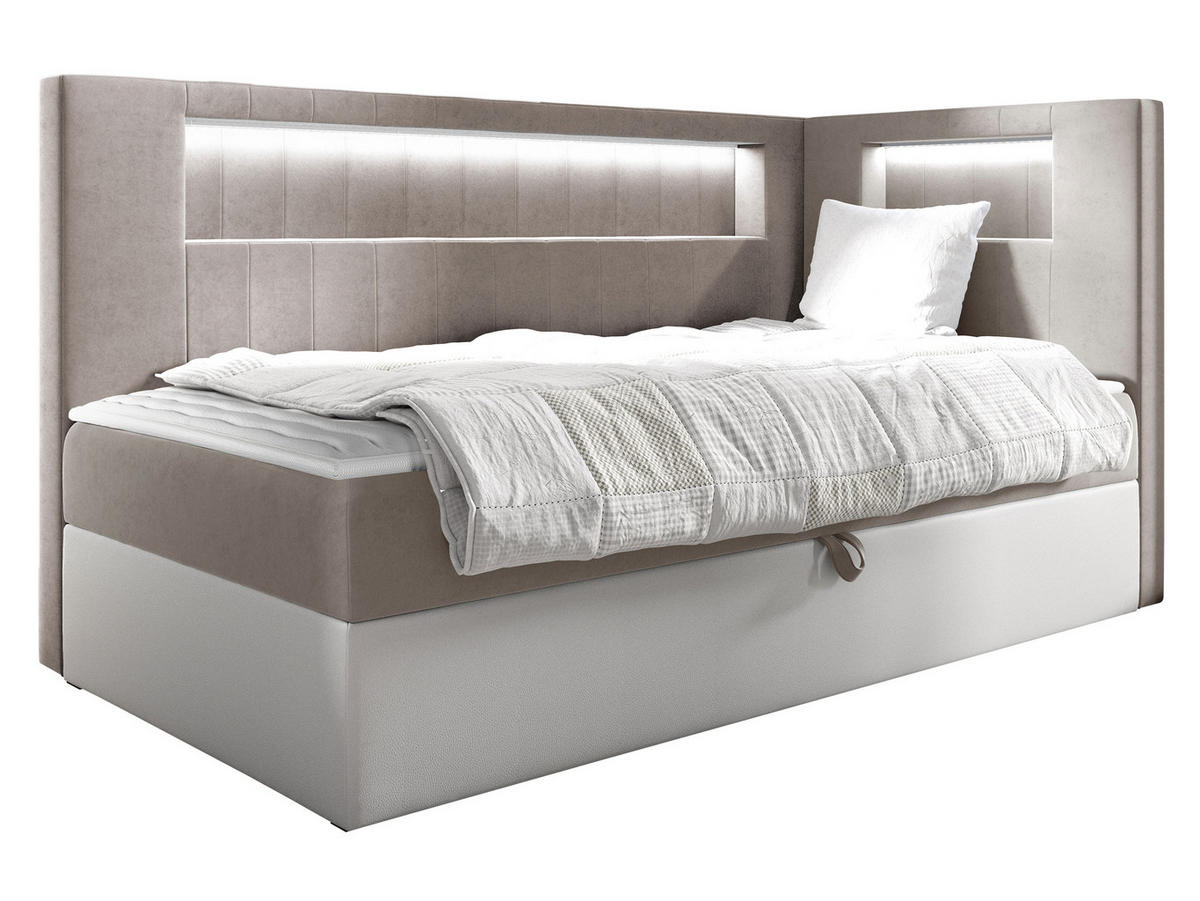 BOXBETT Gold Junior 3, Seite zum Öffnen des Bettkastens: Rechts - Creme/Weiß, Holz (90/200cm) - MIRJAN24