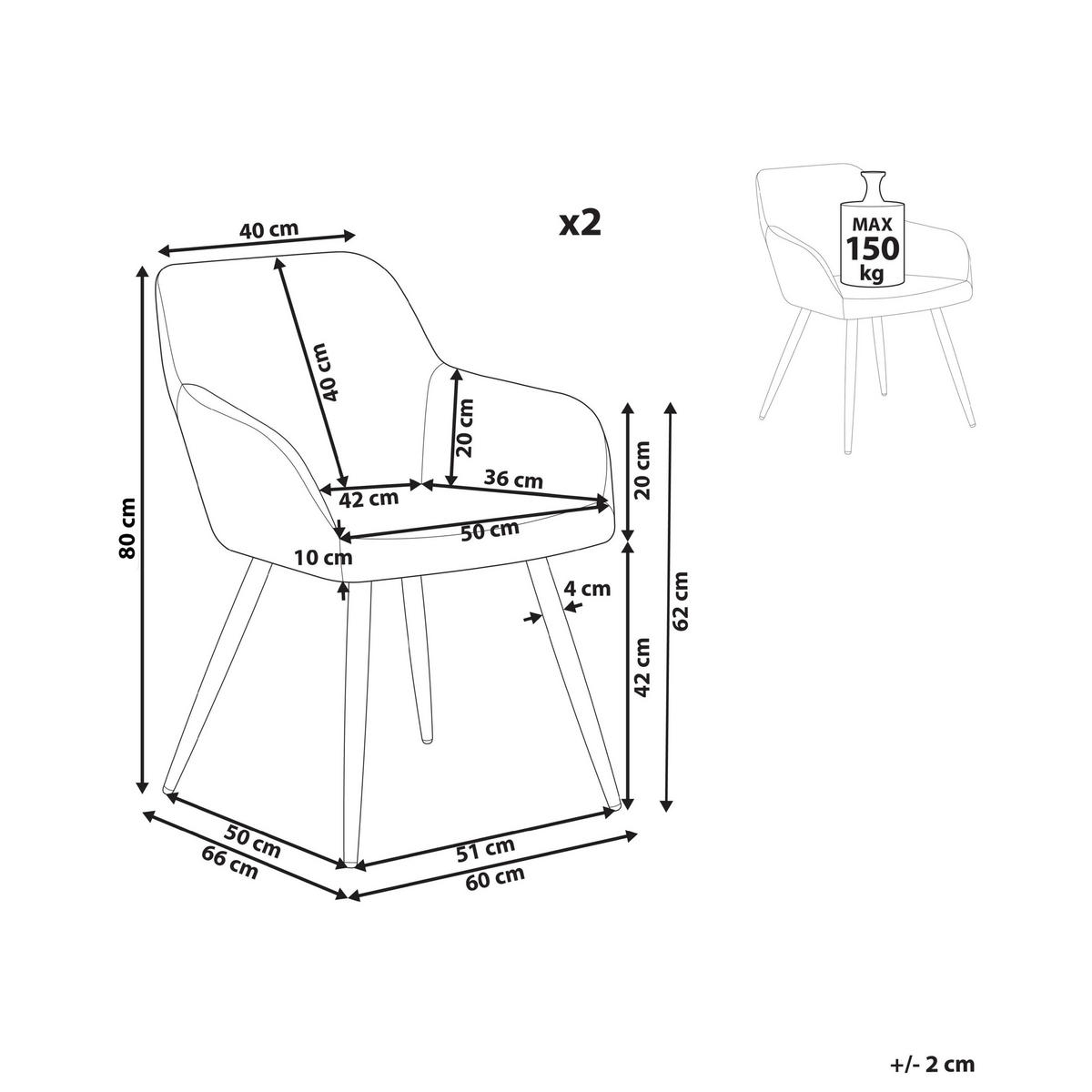 ÉTKEZŐSZÉK 2 darabos Szett Bársony törtfehér Casmalia - fehér, textil (60/80/66cm) - Beliani