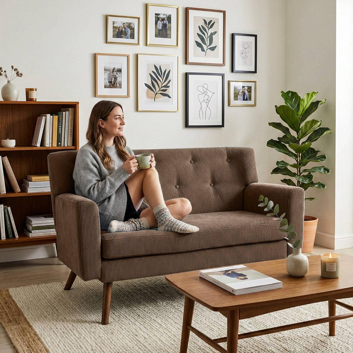 SOFA Arne Cord 2-Sitzer 120x74x81cm Cord Dunkelbraun Couch - Dunkelbraun, Kunststoff (120/81/74cm) - DELUKE