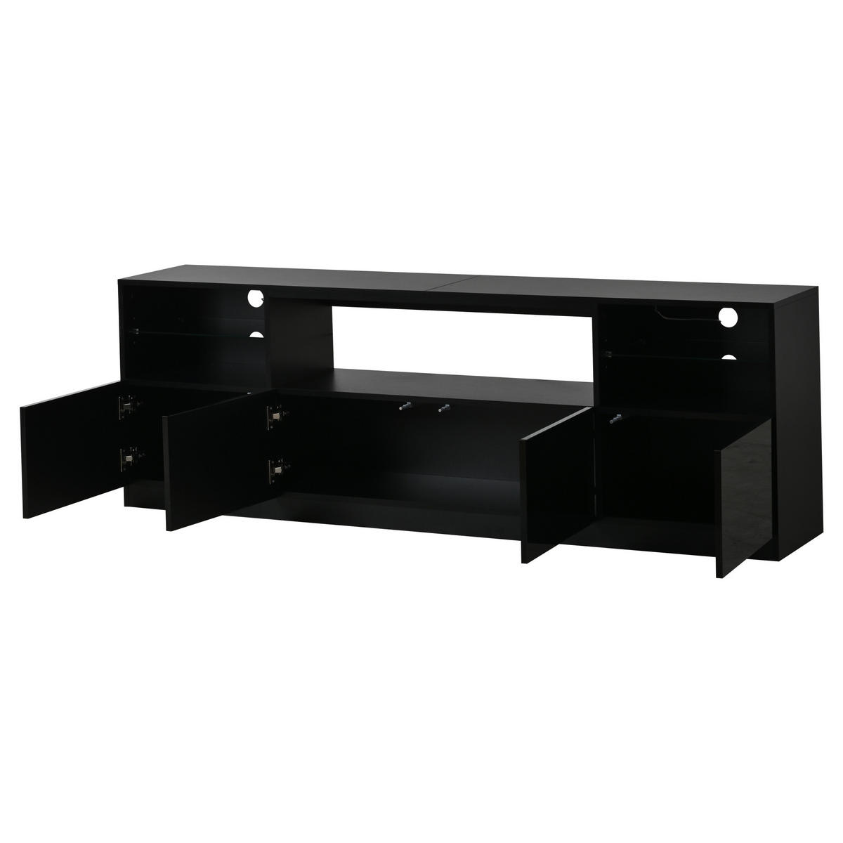 TV-ELEMENT 180/35/60 cm Hochglanz Schwarz mit LED-Beleuchtung und 4 Türen - Schwarz, Holzwerkstoff (35/60/180cm) - Korfee