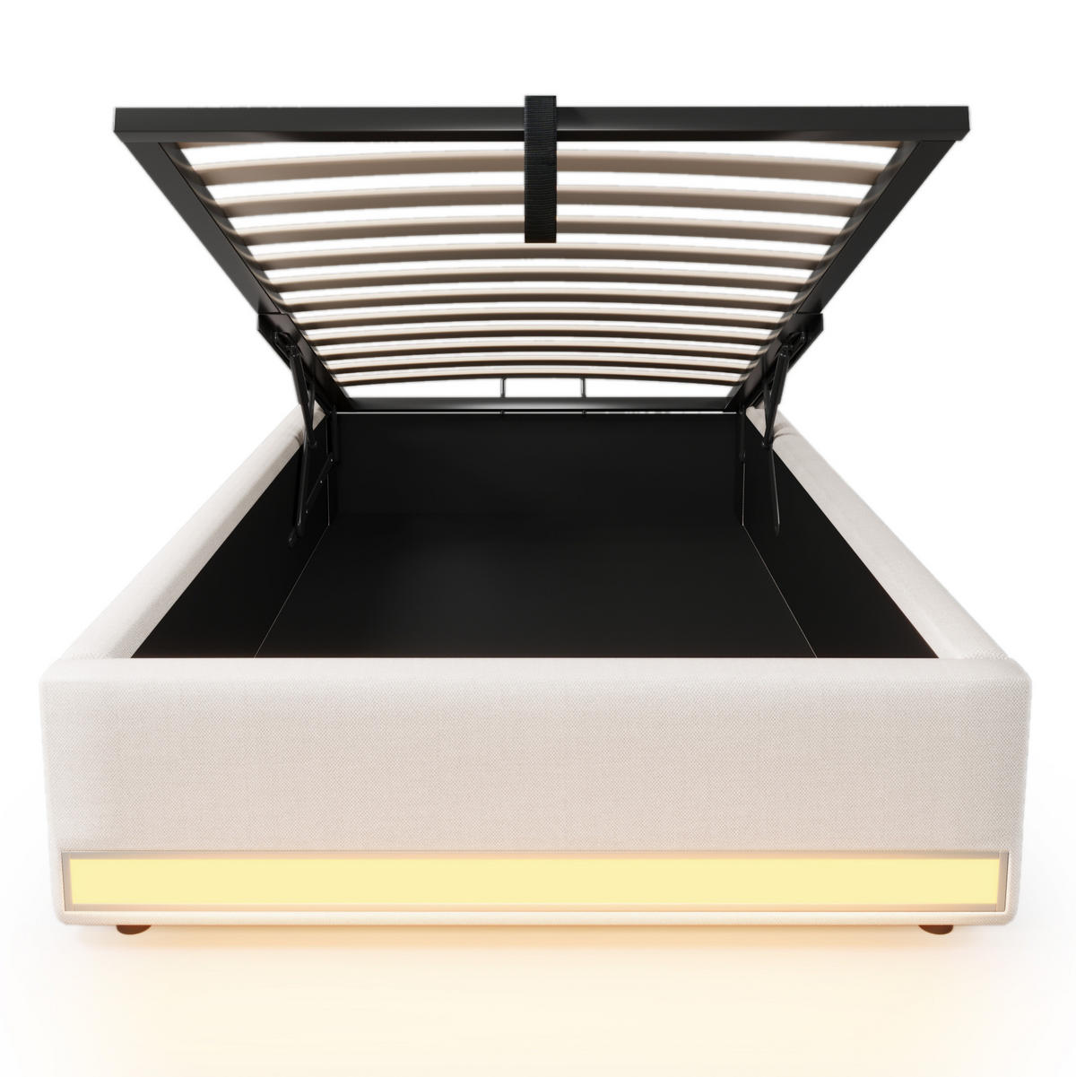 POLSTERBETT mit Bettkasten und LED 90x200 cm Leinen Beige - Beige, Metall (90/200cm) - Beauniv