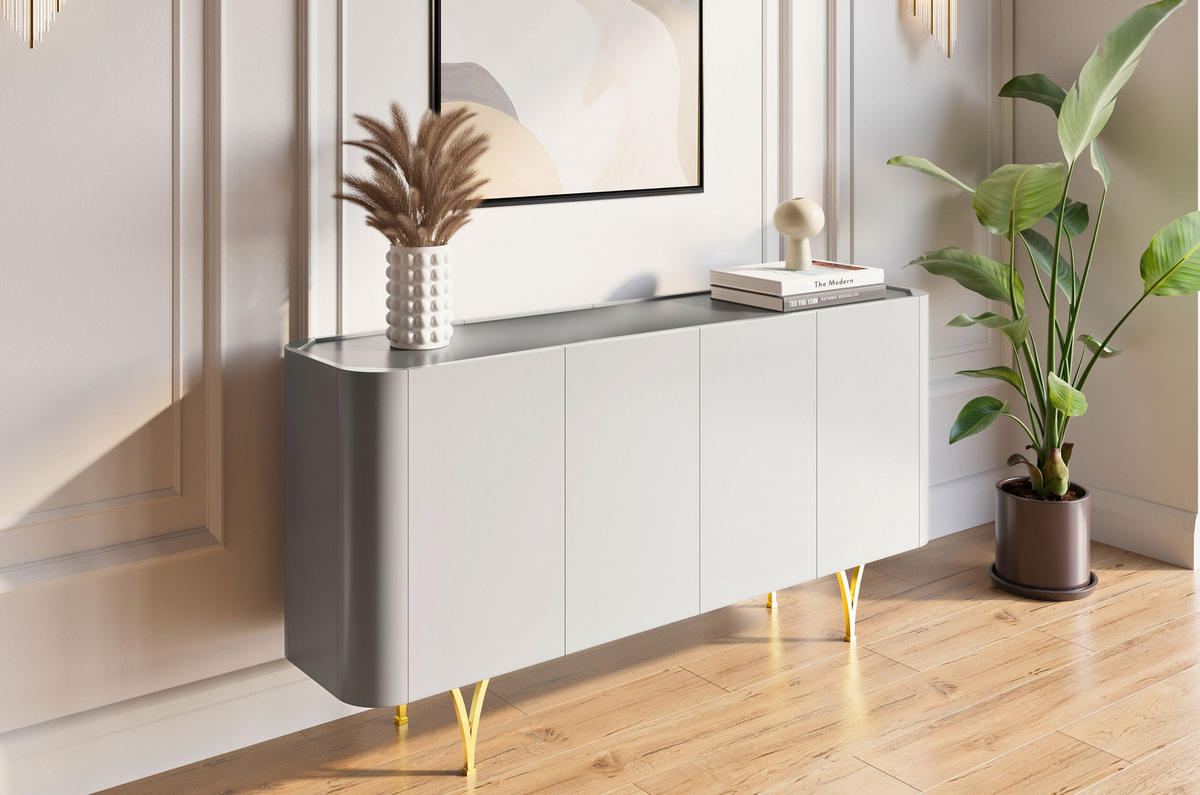 SIDEBOARD Monza, Grau/Schwarz/Gold - Goldfarben/Schwarz, Holzwerkstoff/Metall (160.3/82.6/40cm) - Dancan