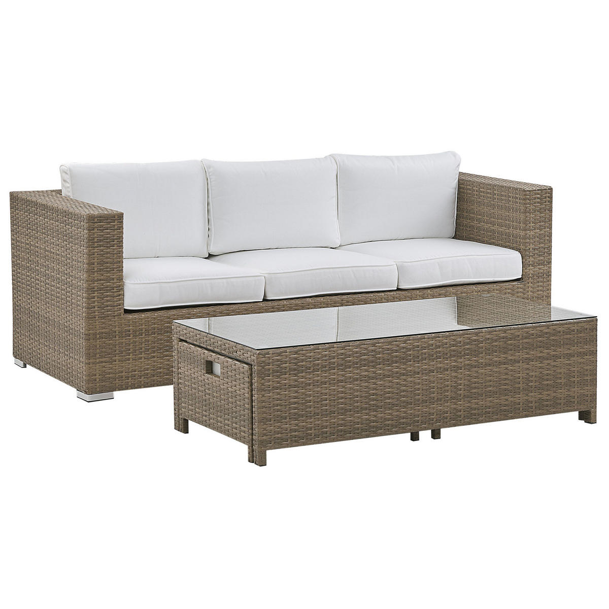 LOUNGE SET 5-Sitzer braun Auflagen weiß Belluno - Weiß, Kunststoff - Beliani