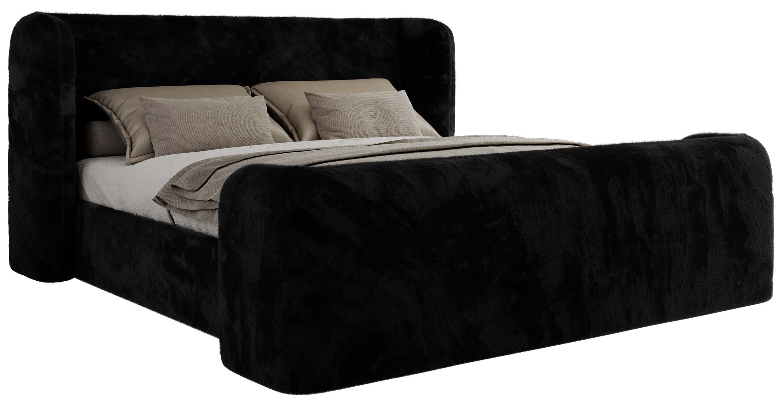 POLSTERBETT EMORA CLASSIC DUO 140/200 - Schwarz Plüsch - Multipocket-Matratze - Schwarz, Textil (140/200cm) - MKS