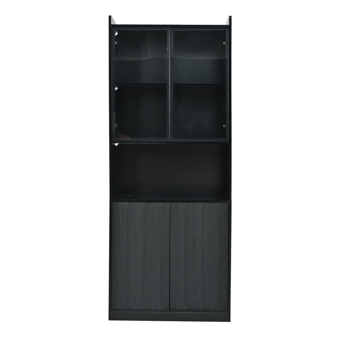VITRINE 80x35x200 cm Schwarz mit LED und Glastüren - Schwarz, Holzwerkstoff (80/200/35cm) - FLIEKS