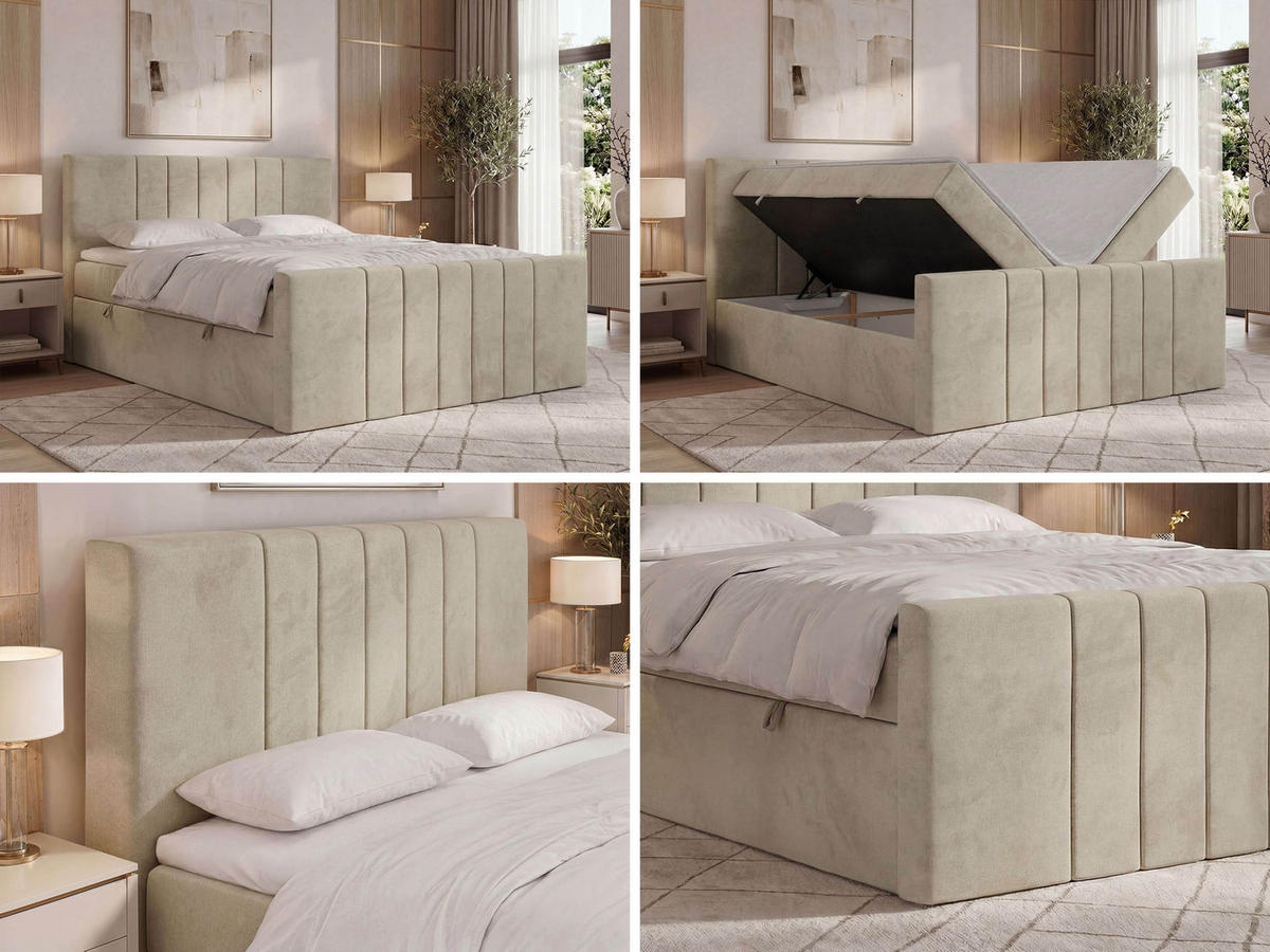 BOXBETT INERO DUO 180/200 - Beige Velvet - Topper Visco - H4 - Beige/Schwarz, Kunststoff/Textil (180/200cm) - MKS