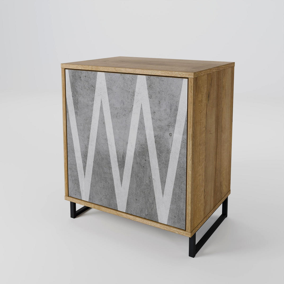 SIDEBOARD SOLID ZIG ZAG, Eichefarben, 57,5x42x70,5 cm, Schwarze Metall-Sternfüße - Eichefarben/Multicolor, Holzwerkstoff/Metall (57.5/70.5/42cm) - SpaceRebels