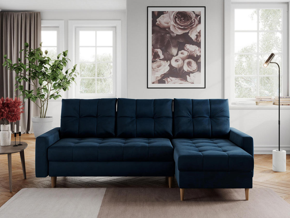 ECKSOFA Colin Velvet Dunkelblau - Dunkelblau/Braun, Holz/Textil (220/140cm) - MKS