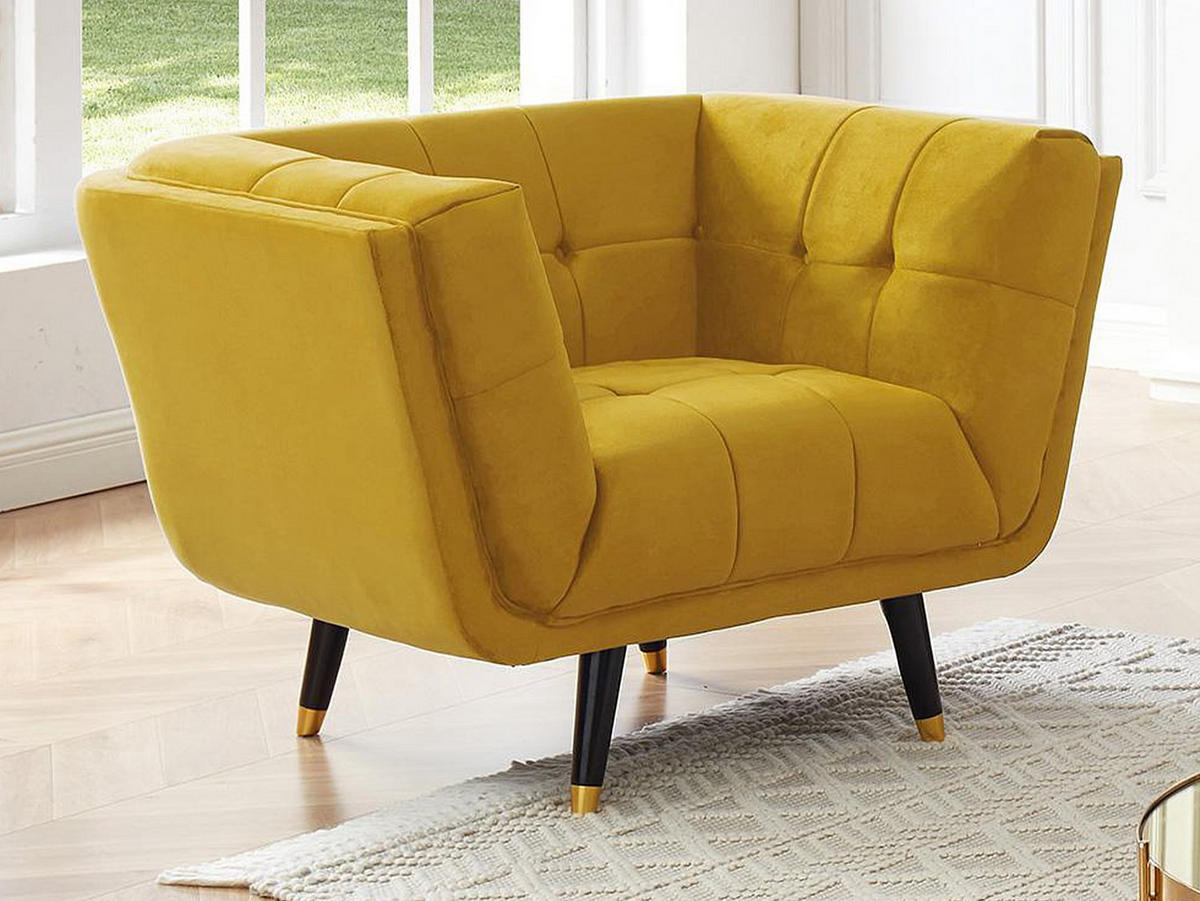 SESSEL - Samt - Ocker - SAMANTHA II - Gelb, Textil (110/76/91cm) - Vente-Unique