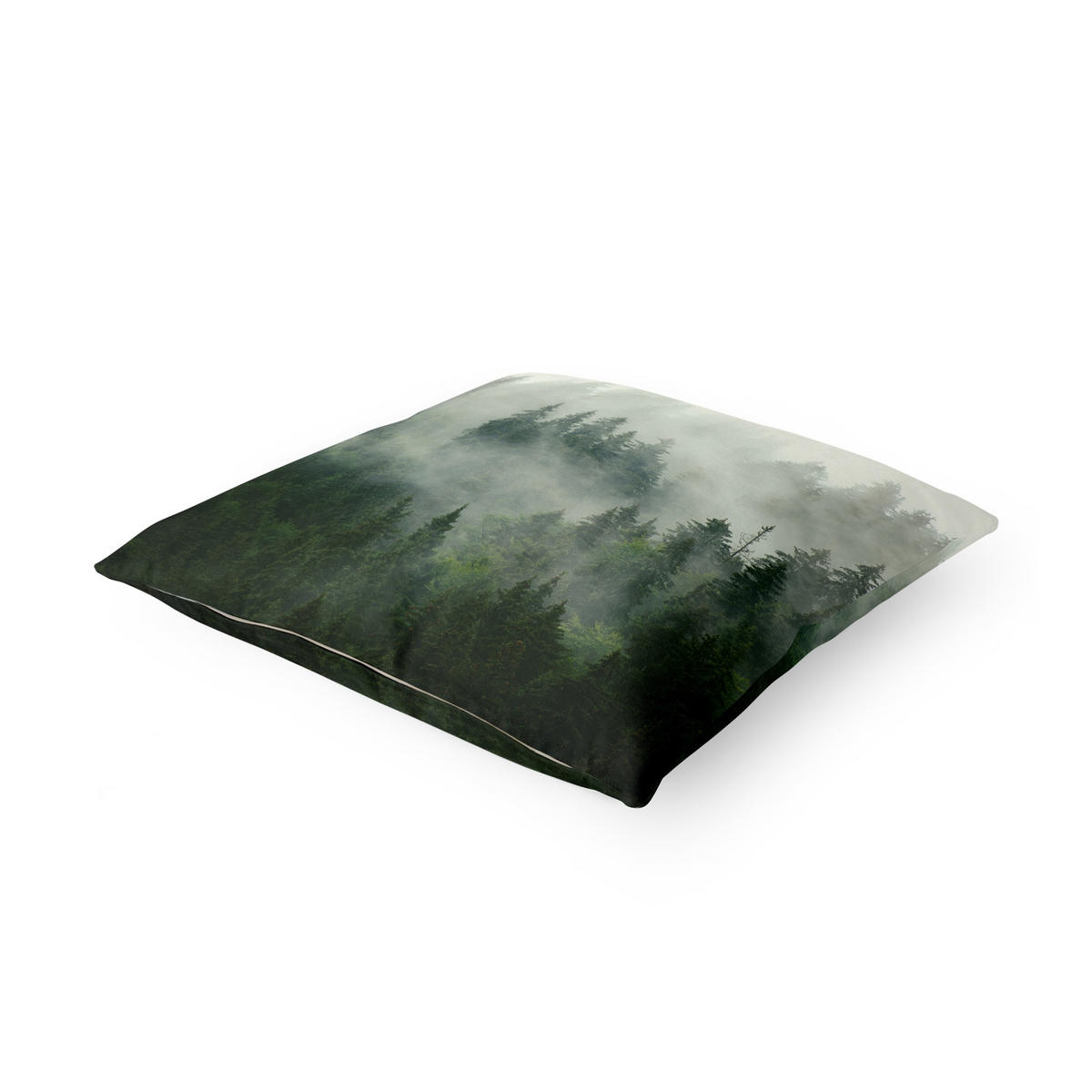 DEKOKISSEN Tiefgrüner Tannenwald im Nebel 40/40 cm - Grün, Textil (40/40/10cm) - Bilderwelten