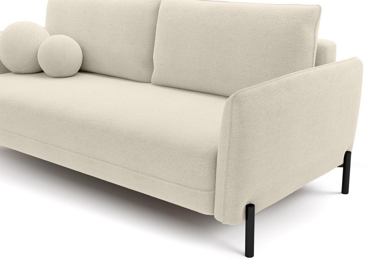 SOFA Veruco Cremeweiß mit Schlaffunktion - Creme/Schwarz, Textil/Metall (234/90/100cm) - Selsey