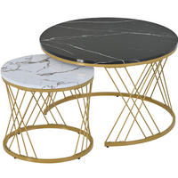 KLUBSKA miza, komplet 2 kosov 70/70/45 in 45/45/40 cm MDF črna z marmornim dekorjem - črna, leseni material (70/70/45cm) - BEAOK