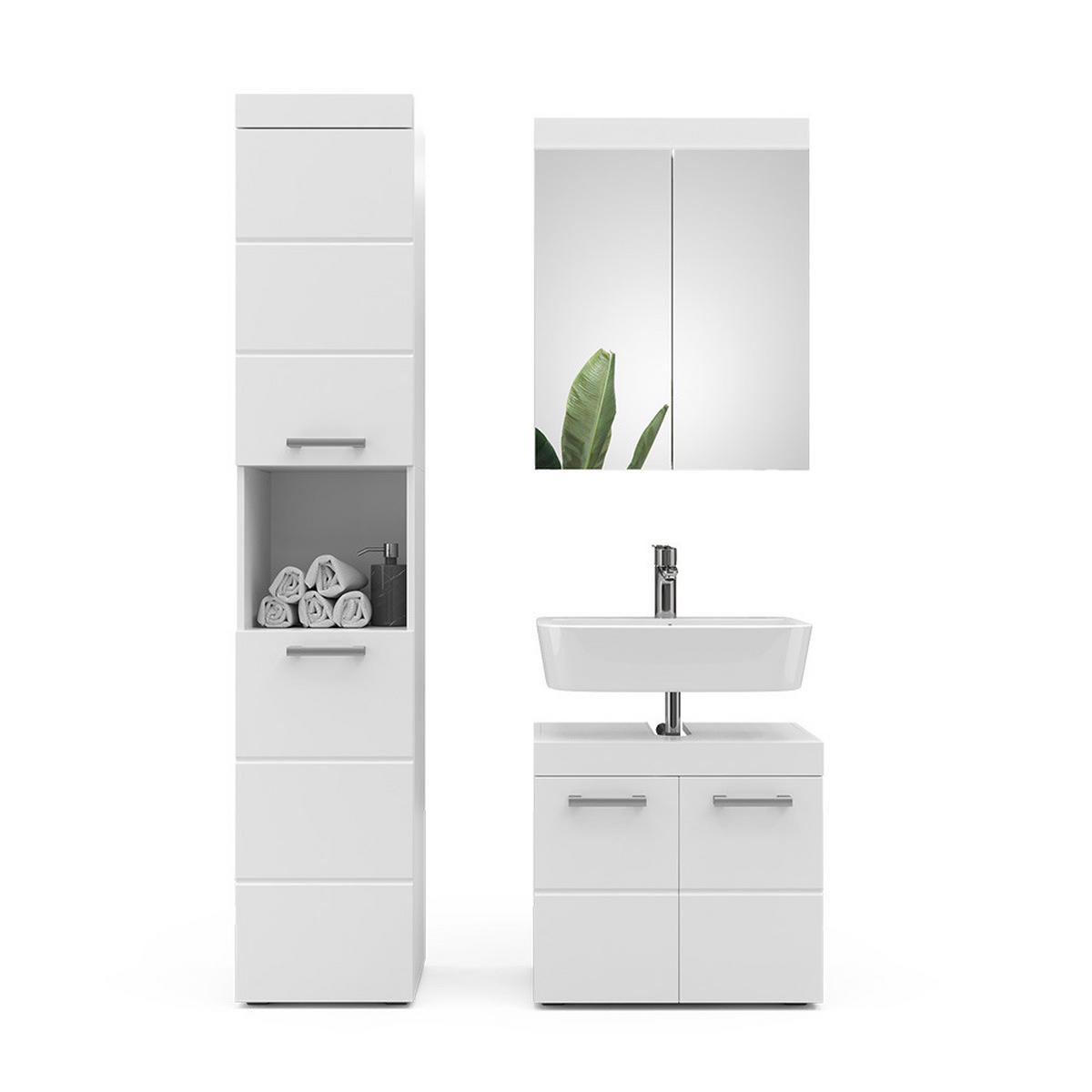 BADMÖBEL-SET Luna Weiß 3 Teile, mit Hochschrank - Weiß, Holzwerkstoff (60/56/34cm) - Vicco